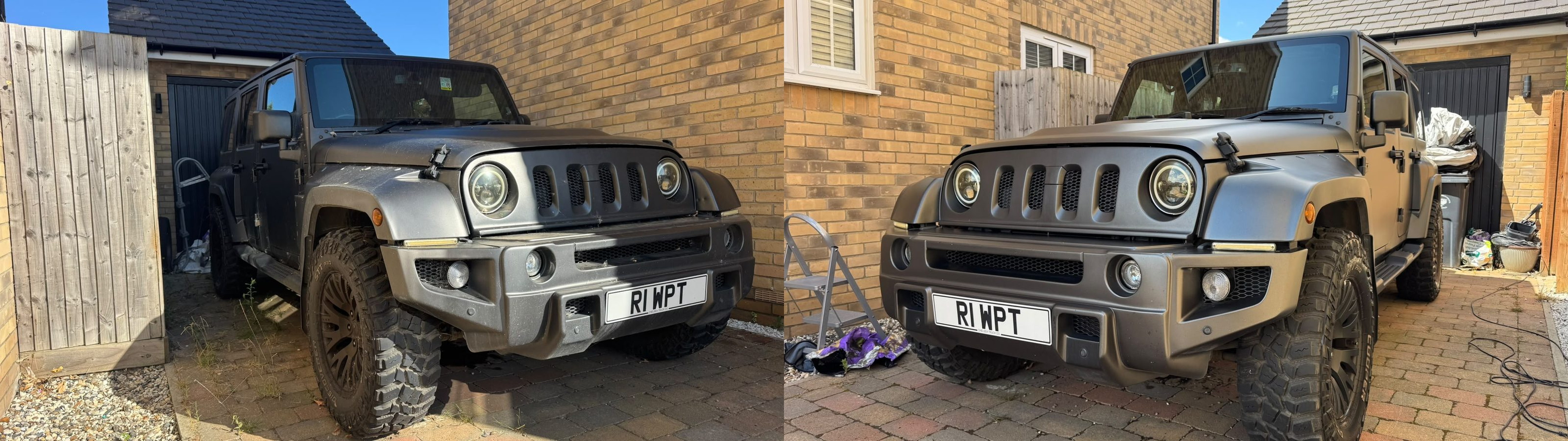 Jeep Wrangler front quarter before and after